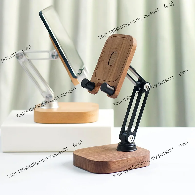 

Складной держатель для мобильного телефона и планшета из алюминиевого сплава черного ореха в прямом эфире с драмой для мобильного телефона