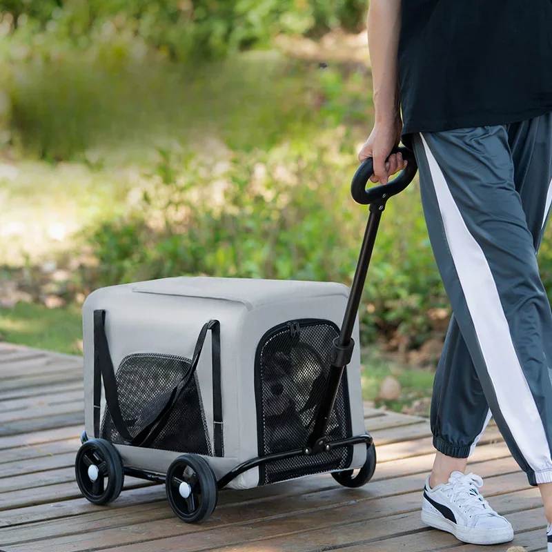 Portable Foldable Pet Suitcase, Large Capacity Cat Basket, Stretch Rod Transport Cage, Breathable Mesh Cats Products