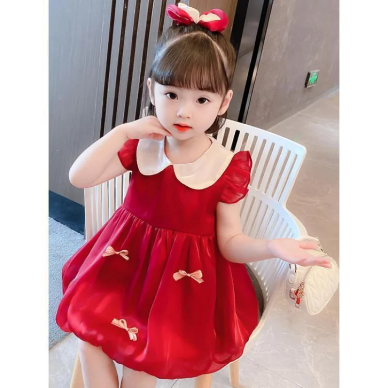 Girls' Flounced Sleeve Dress High-Grade Summer New Western Style Baby Girls' Thin Sleeveless Princess Dress