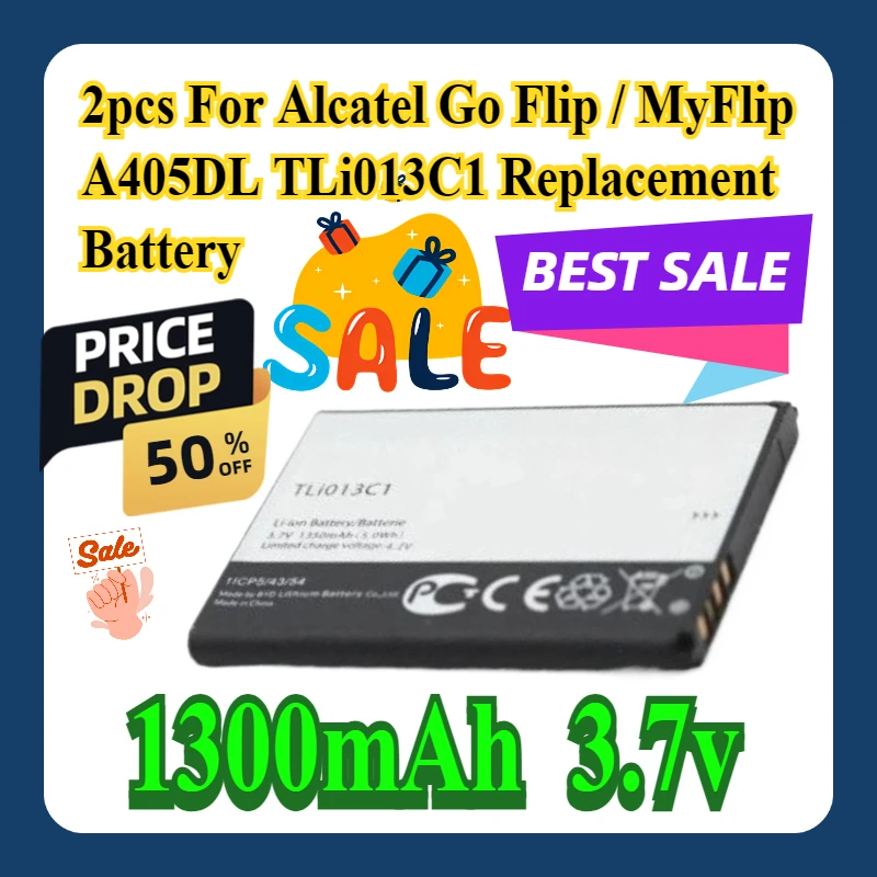 

2pcs For Alcatel Go Flip / MyFlip A405DL TLi013C1 1300mAh Replacement Battery