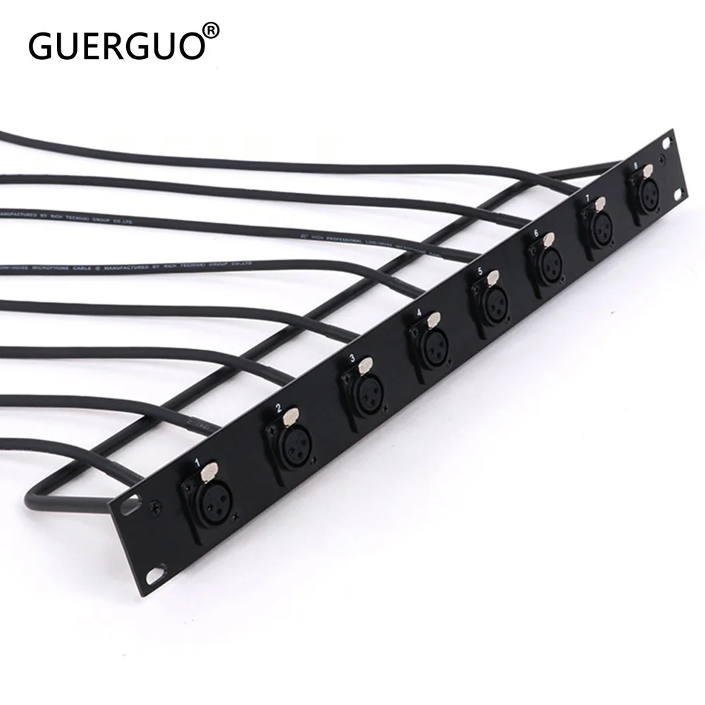 

1U 8-Way Cabinet XLR Audio Jumper Rack,8-Hole 3Pin XLR Female Panel Mount MIC Socket +Audio Extension Cable Open End Connector