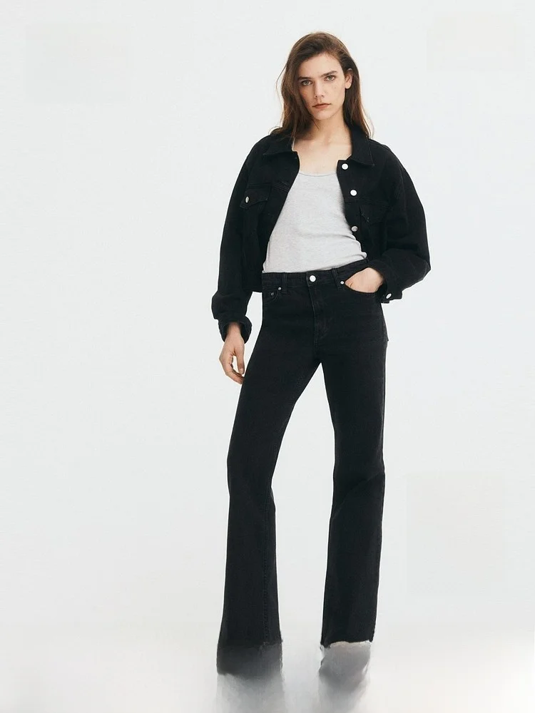 

Джинсы с высокой талией, облегающие, женские, модные, простые, длинные брюки, из смесового хлопка и полиэстера, леггинсы с легким расклешением, бренд H&M