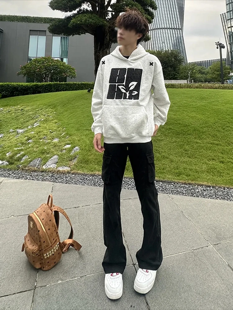 

Черные мужские джинсы прямого кроя в рабочем стиле, модные, трендовые, с эффектом стройности, слегка расклешенные, повседневные молодежные джинсы