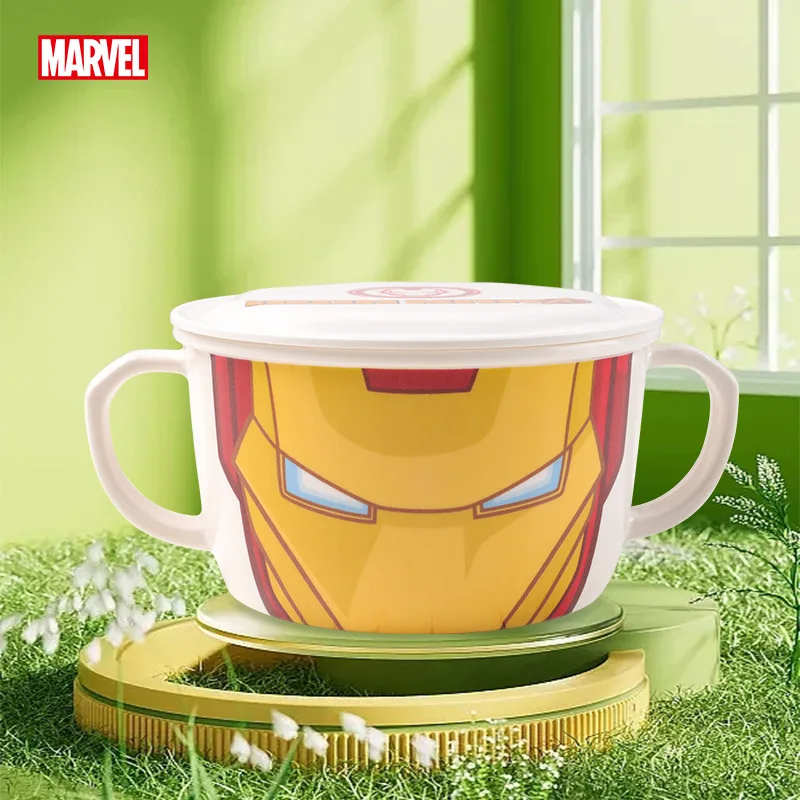 Marvel Children Bowl Captain America Avengers Superheroes with Lid Dual Handle Tableware Anti-scald Kindergarten Kid Dinner Dish