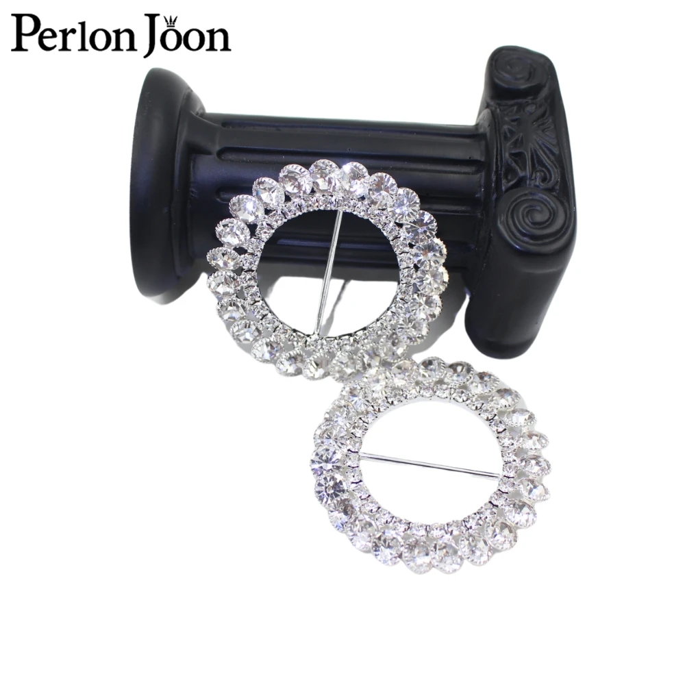 2pcs 5cm(inner 3.2cm) round crystal rhinestons high quality buckle wedding dress ribbon silver crystal shoes buckel KT029