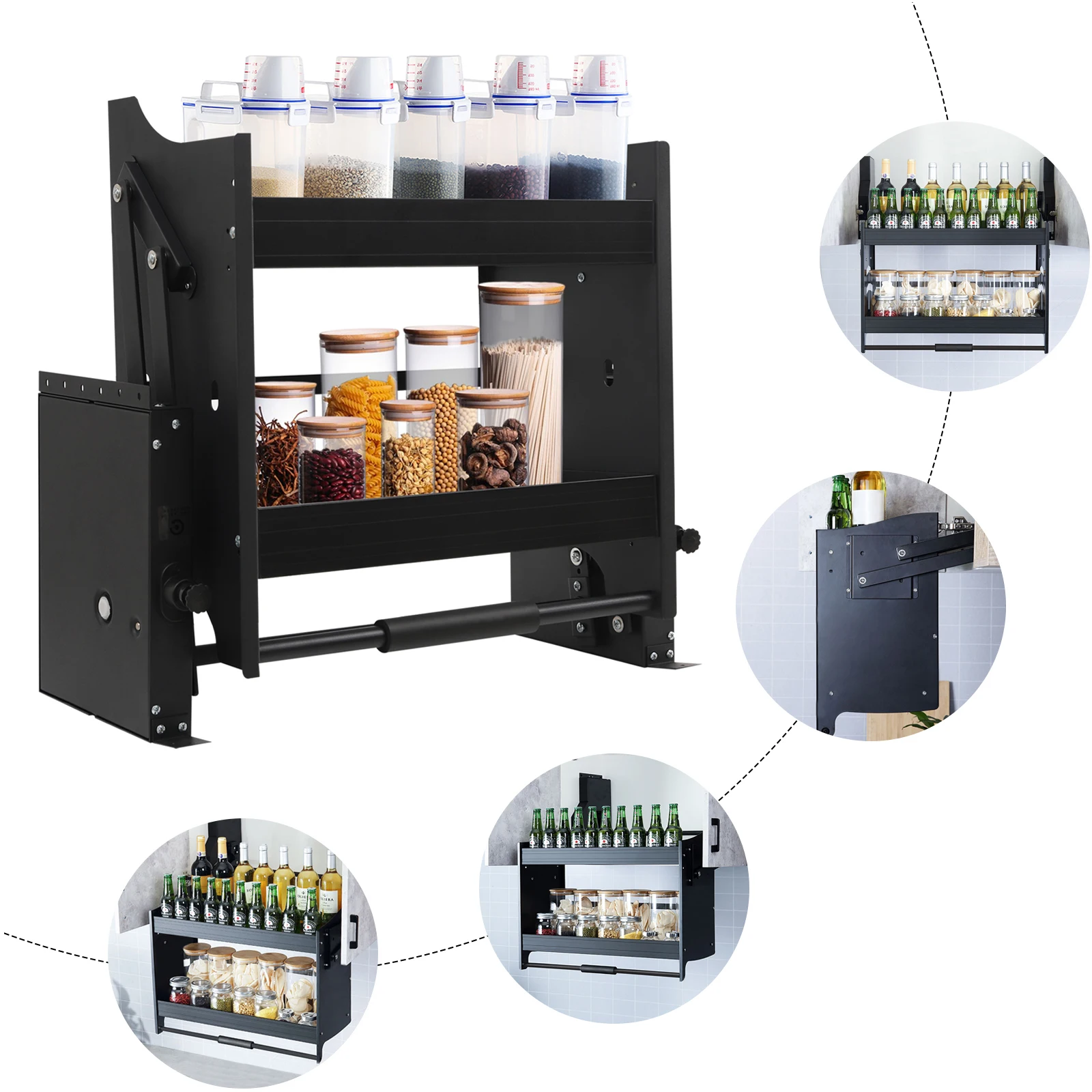 رف قابل للسحب بطبقتين، منظم خزانة لخزائن المطبخ، نظام تخزين مثبت على الحائط لتنظيم المؤن، 24 بوصة