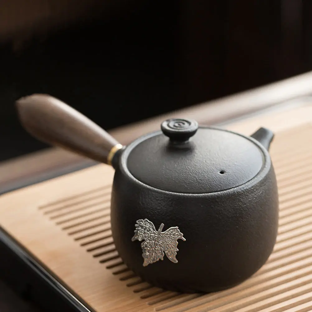 

1Pcs Black Pottery Retro Kung Fu Tea Set Elegant Tabletop Decorative Teapot Smooth Texture Pure Color Calm Mind Gift Box Perfect