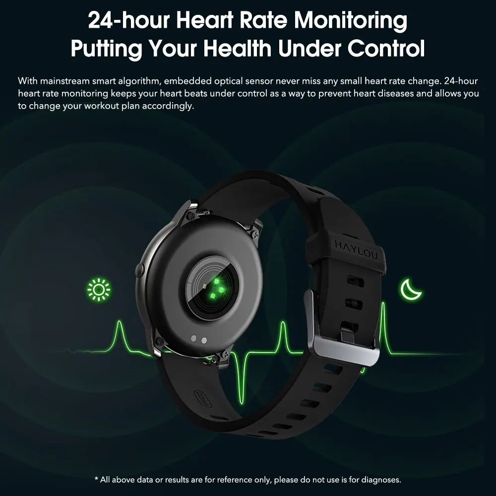 Global Haylou Solar Smart Watch Sport Metal Round Case Heart Rate Sleep Monitor SmartWatch Global 1.28 inch TFT Screen Heartbeat