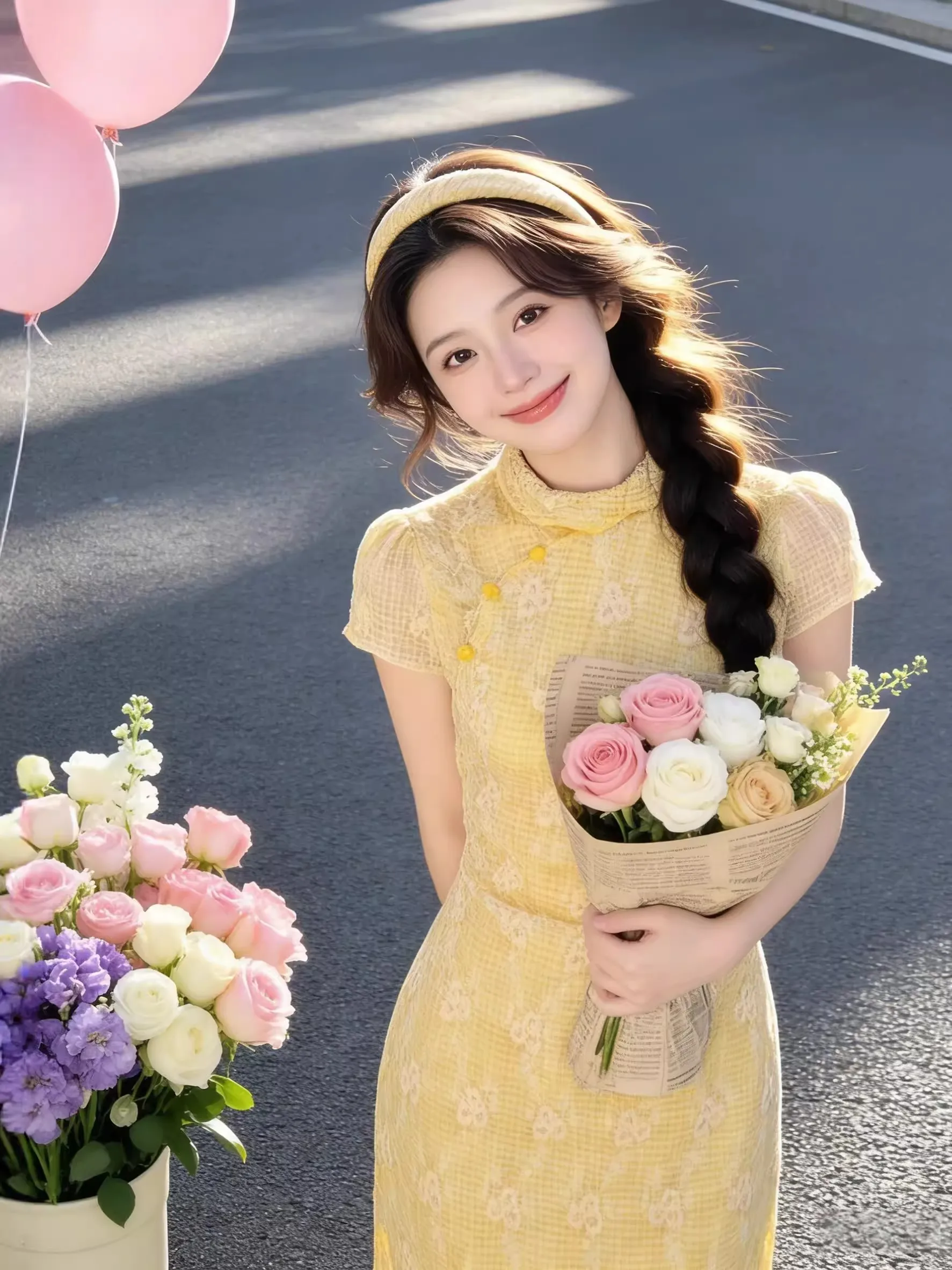 Embroidery Yellow Dress - Elegant Yellow Chinese Style Floral Embroidery