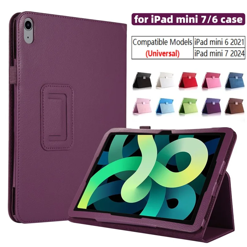 

For iPad Mini 7 Case 2024 PU Leaher Two-fold Stand Tablet Cases Funda For iPad Mini 6 Case For iPad Mini A17 Pro Cover 8.3 inch