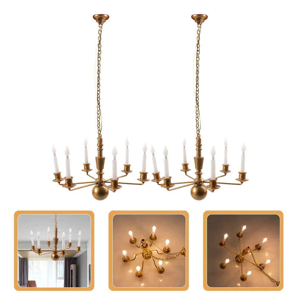 

2 Pcs Model Chandelier Miniature Lamp Sand Table Decorative Simulation Ceiling DIY Light Lights