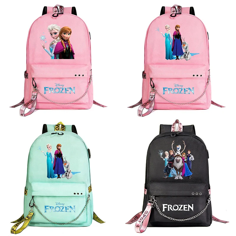 

Disney Frozen Elsa Anna Women's Men's Backpacks Students School Bags Teenager USB Charging Travel Laptop Backpack