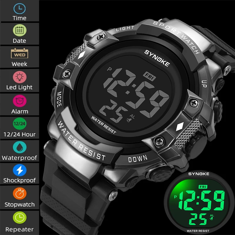 

Synoke Men's Military Sport's Watches Big Size Dial Led Waterproof Shockproof Digital Wristwatch Fashion Male Alarm Clock