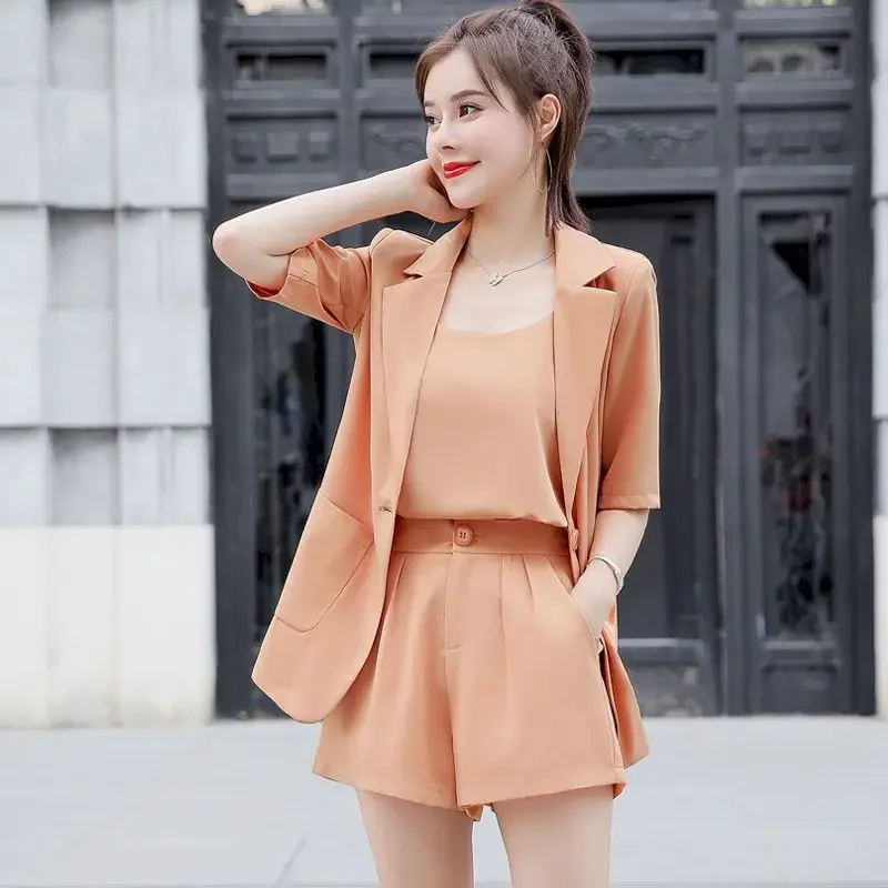 

Лето 2023, женская куртка, костюмы-тройки, драпированный шифоновый костюм, шорты, профессиональные костюмы, дизайнерские короткие комплекты для женщин, офис