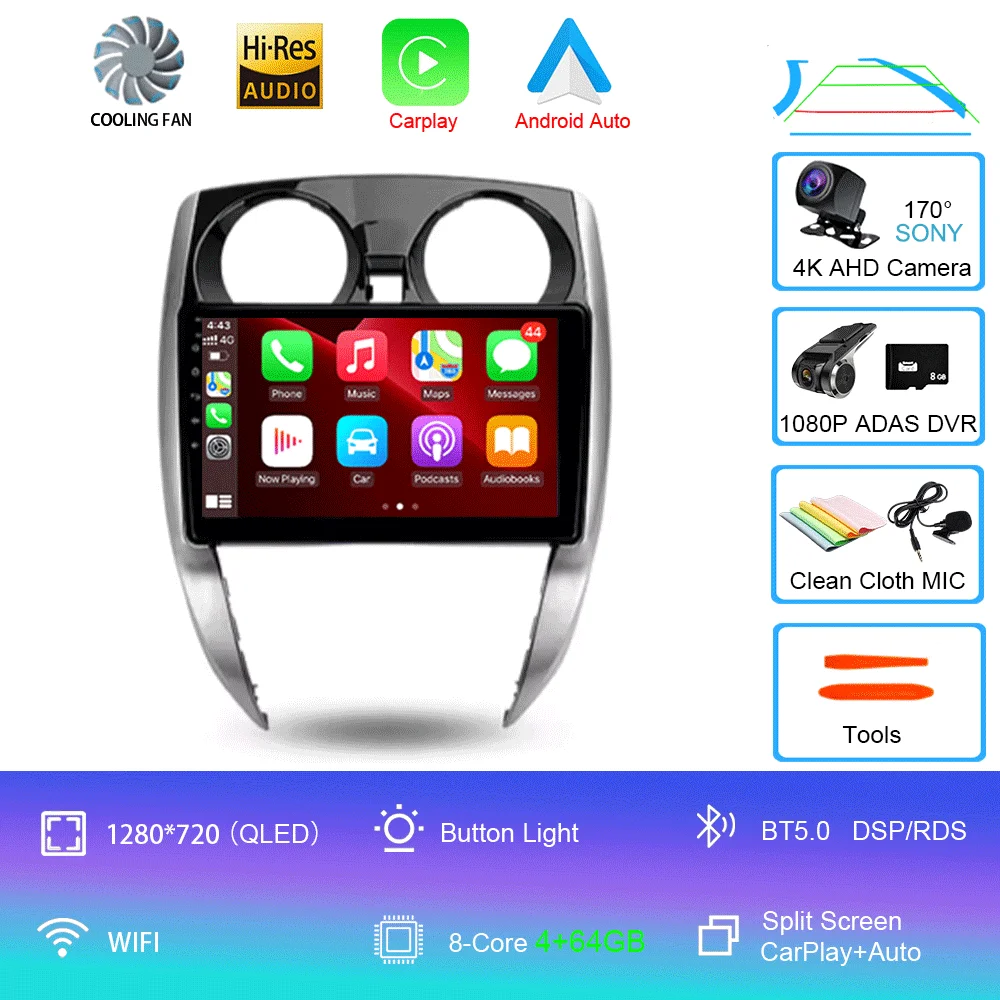 Nissan Note 2 E12 2012 - 2021 Carplay Auto 4G+WIFI GPS autoradio navigatie multimedia videospeler stereo BT Android 16 - afbeelding 1