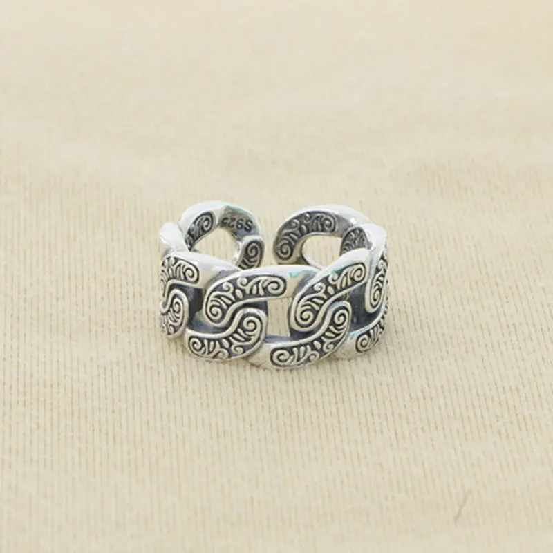 Vine Grass Pattern Ring S925 sterling silver trendy man with a casual and free spirited hip-hop trend, punk single index finger