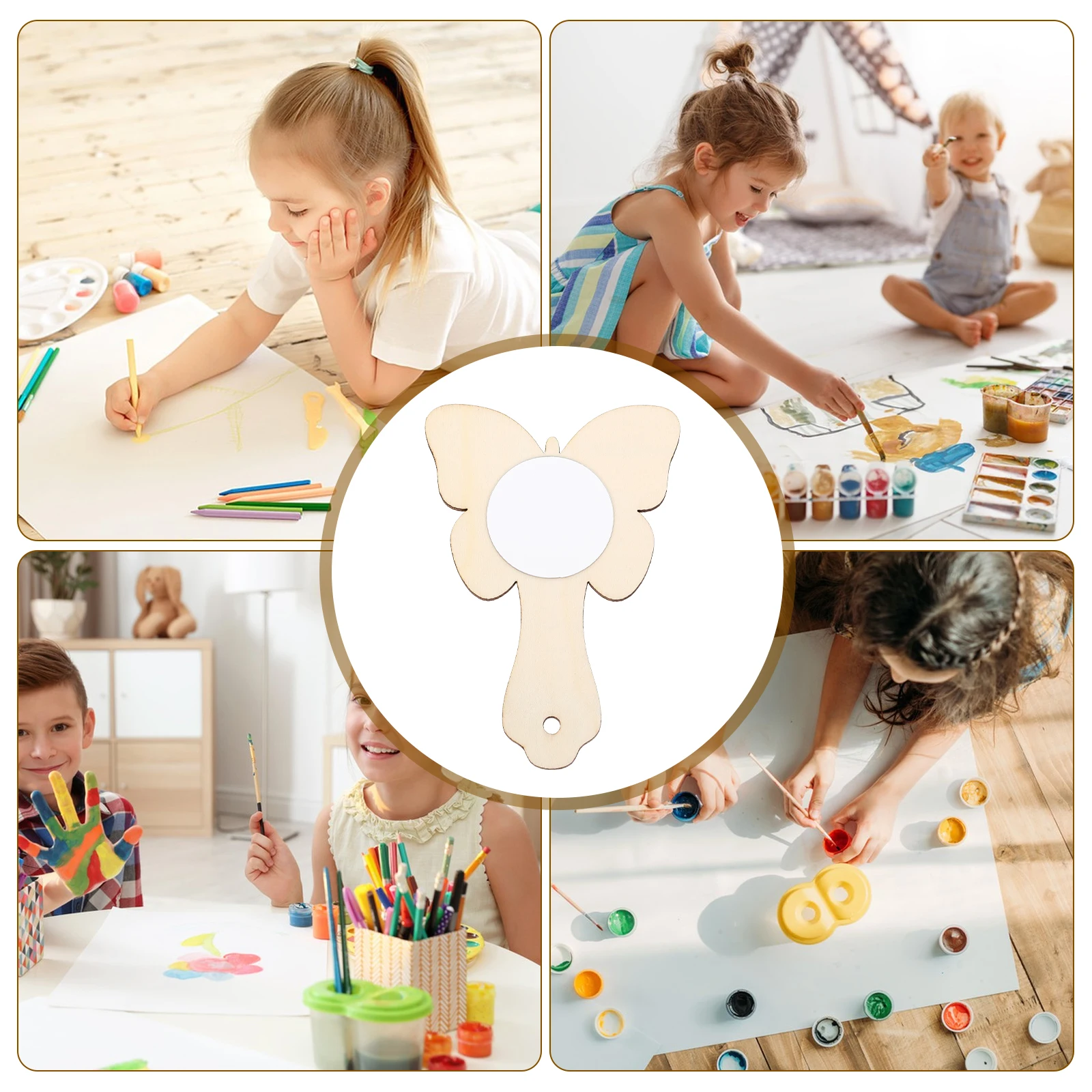 10 Uds. Espejos de mano de madera DIY sin pintar espejos artesanales para pintar decoración pequeño espejo de madera espejo de mano sin terminar