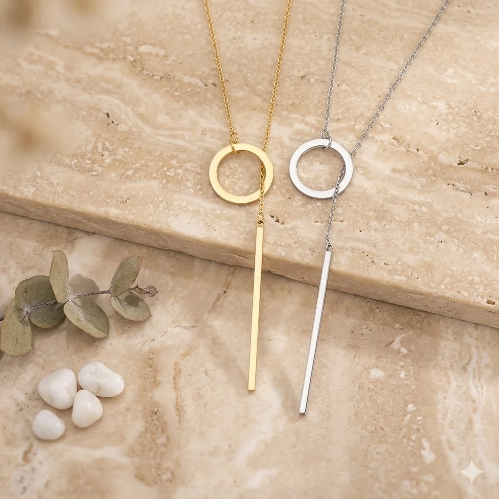 Collier lariat Hiraeva, barre circulaire ouverte délicate, pendentif réglable en acier inoxydable en forme de Y pour femmes