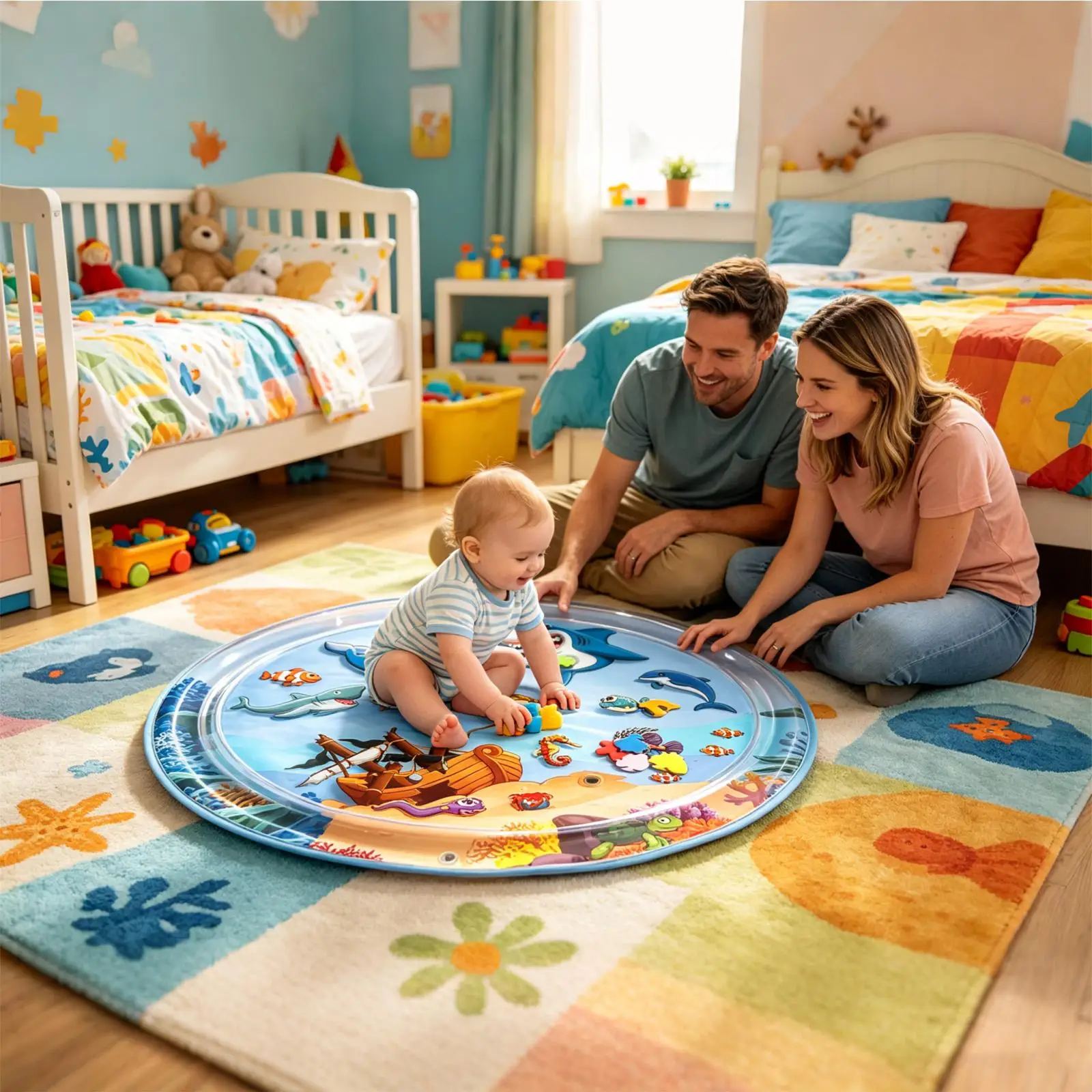Cat Water Play Mat Cooling Leak Proof Floating Fish Pattern Pad Kids Sensory Play Mat For Bored Dogs Puppy Kids Home Living Room