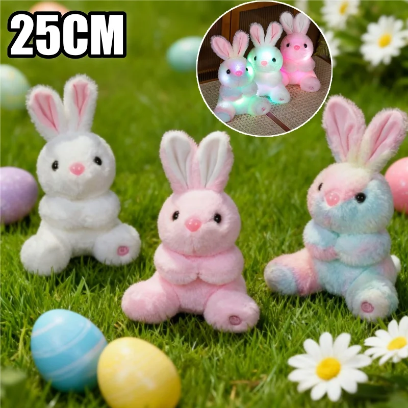 25 سنتيمتر متوهجة الوردي الأرنب أفخم الانارة الأبيض أرنب محشوة الحيوان مع ميزة توهج لينة لعيد الفصح وقت النوم