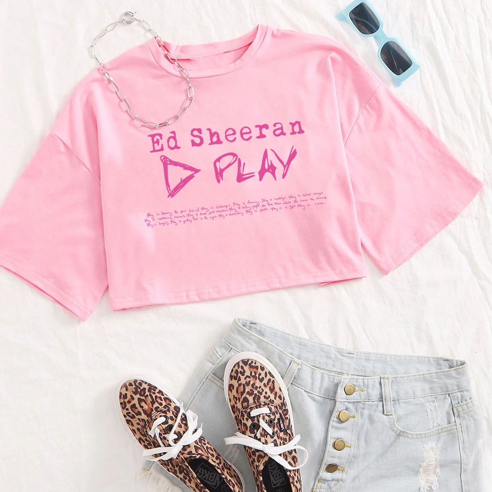 Ed Sheeran Play Tour 2025 Crop Top O-Collo Tees Donna Sexy Ragazze Moda Camicia a maniche corte