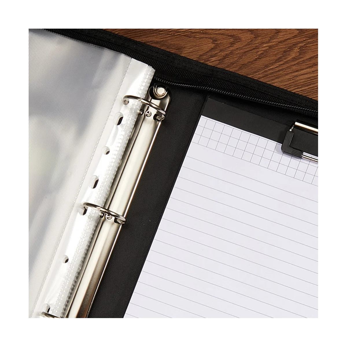 

Zippered Portfolio Organizer, Leather Padfolio Binder, Professional Business Binder, Organizer for iPad/Document (Black)