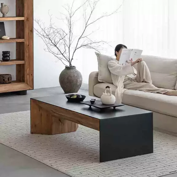 

￥%Wabi-Sabi Style Black Solid Wood Vintage Coffee Table Set with Storage Space Customizable for Living Room and Hallway