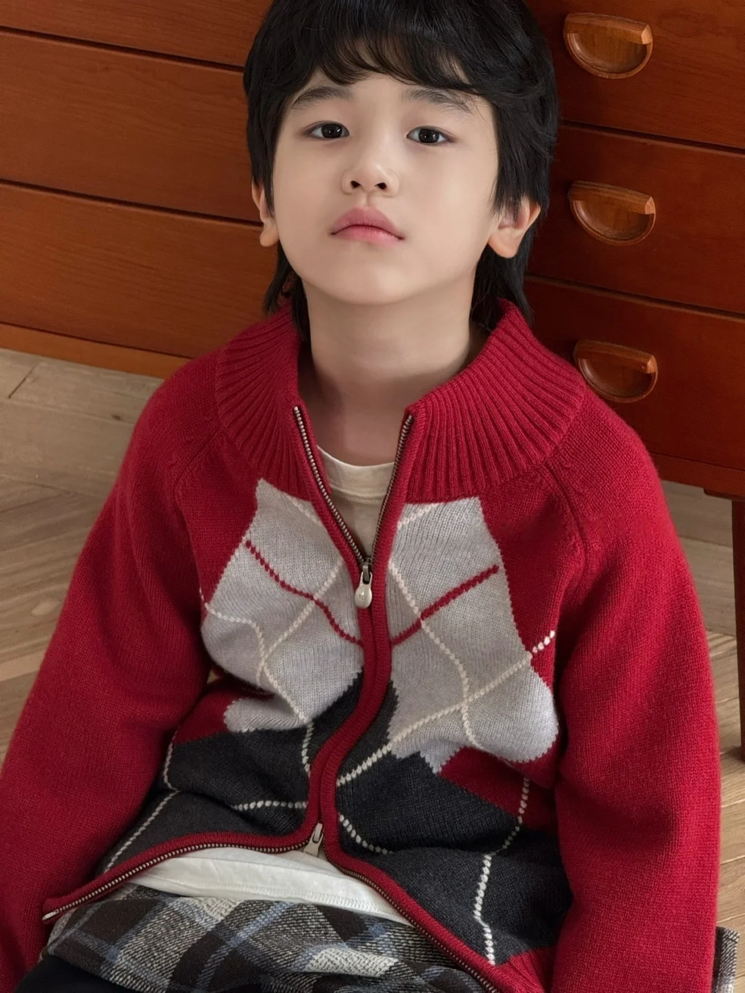 retro-dual-zipper-knitted-woolen-sweater-for-kids-diamond-pattern-stand-collar-autumn-winter-jaet-soft-comfortable-child-cl