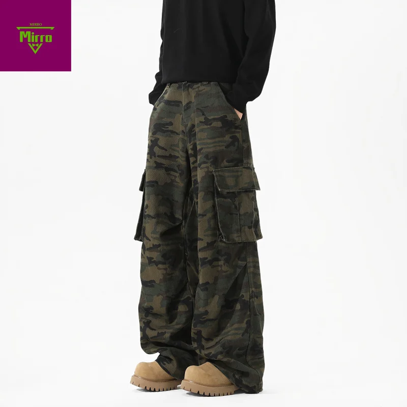 

【Mirrordust】25 Осенне-зимние потертые джинсы в американском стиле, свободные камуфляжные брюки-карго с большими карманами