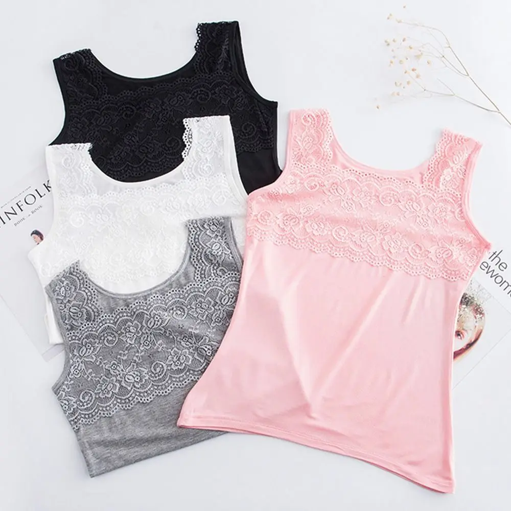 

Casual U Neck Summer Tank Tops Sleeveless Slim Fitted Tops With Lace Camisoles Cami Top Shirt for Women With Lace