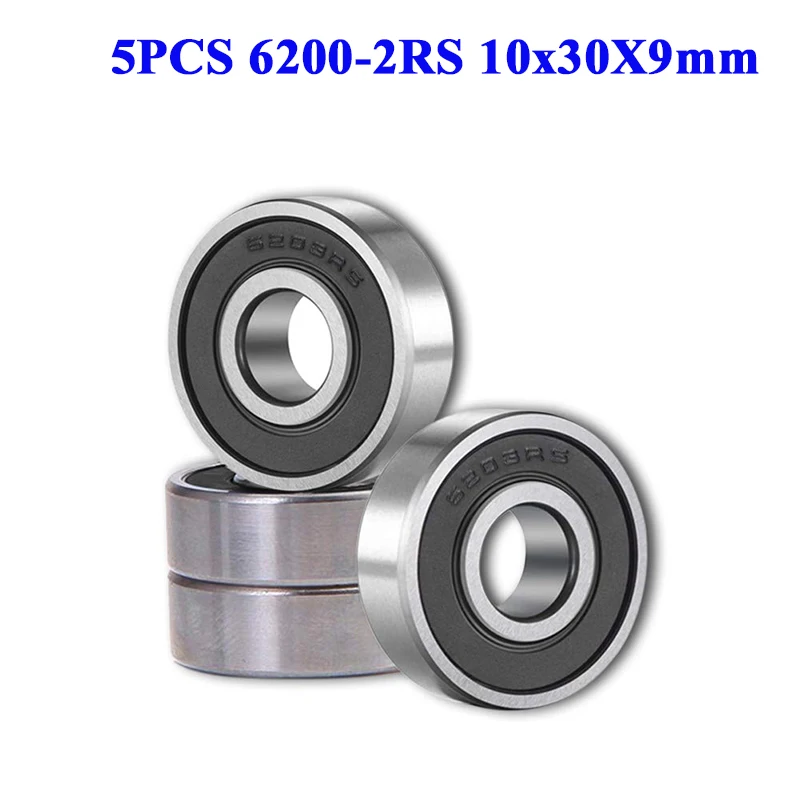 

5PC ABEC-5 6200 2RS Bearing 6200-2RS 6200RS 10x30X9mm Miniature Double Rubber Seal 6200 Deep Groove Ball Bearing Scooter Bearing