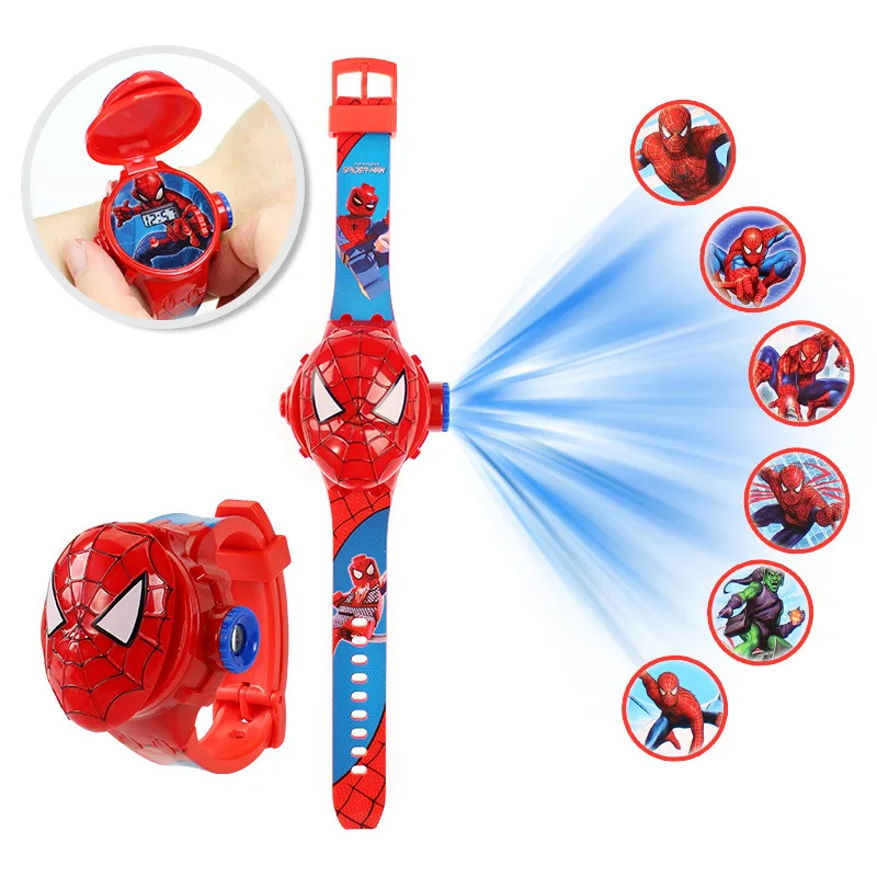 Disney Kid Cartoon Cool Ptojection Watch Marvel Spider-Man Boy Unicorn Princess Elsa Flash Electronic Digital Student Toy Clock