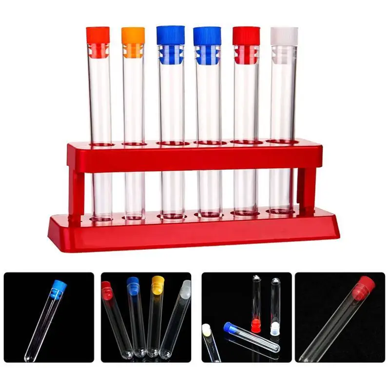 1 Set Plastic Beverage Sample Testing Vials with Storage Rack Scientific Experiment Accessories(random style)