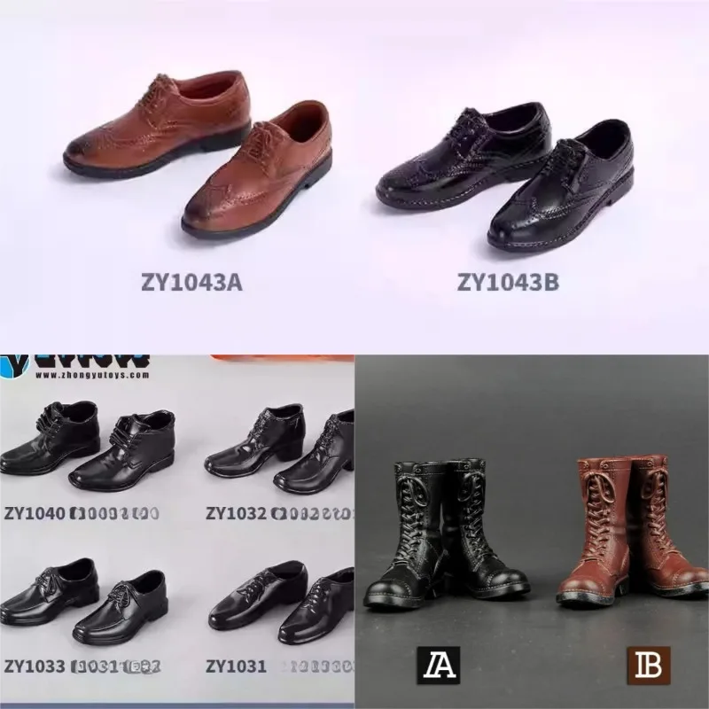 ZY1043 ZY1026 1/6 Scale Male Trend Pu Leather Shoes Hollow Boots Model for 12inch Action Figures Body Decoration
