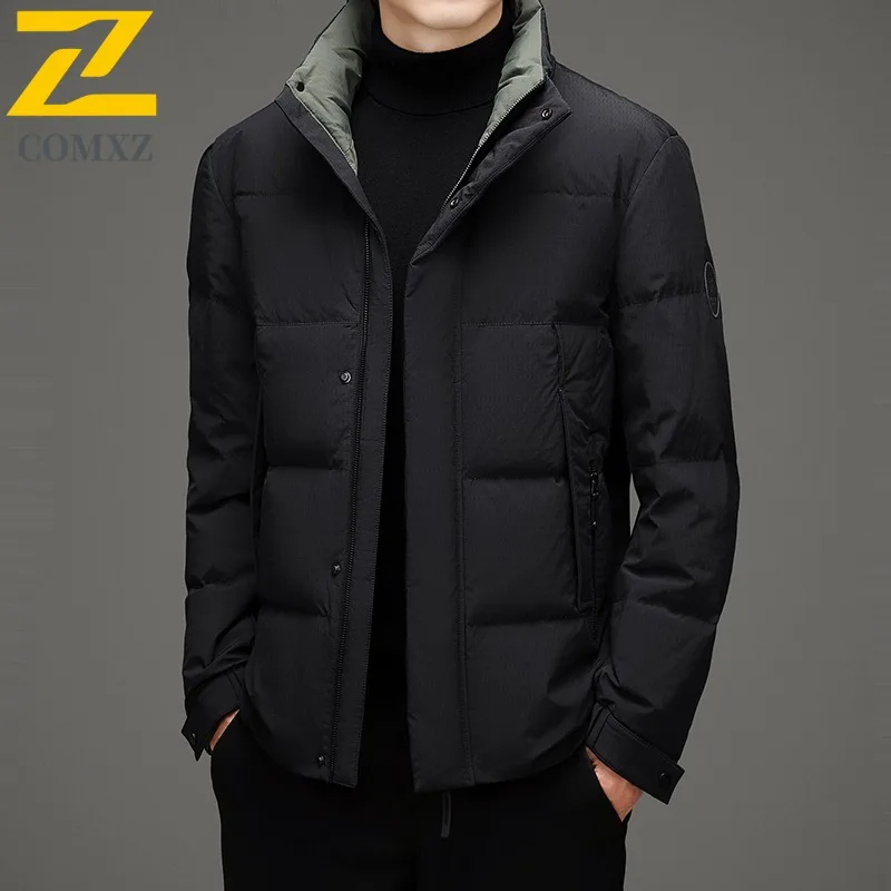 COMXZ Puffer Coat Mens Stand Collar Solid Color Working Warm Jacket High Quality Business Casual Down Winter Lightweight Wear