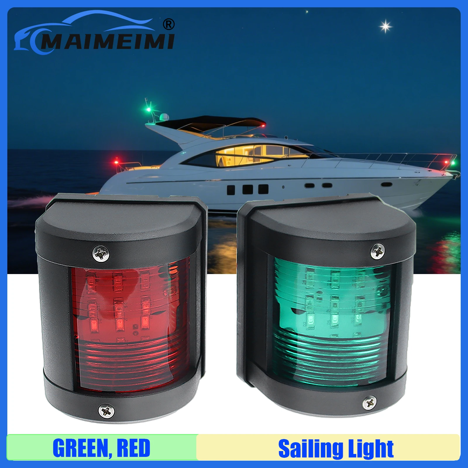 

MAIMEIMI Red Green LED Boat Navigation Light Waterproof Sailing Signal Lamp Marine Yacht Warning Light Side Sailing Lamp 12V 24V