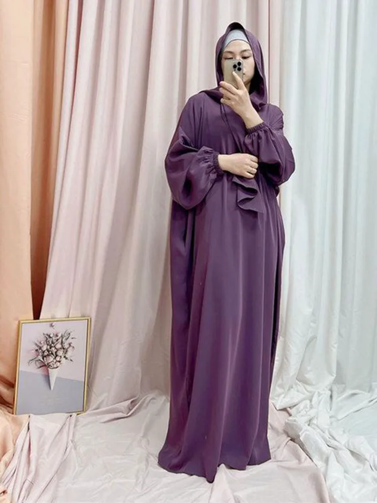 Ramadan Hoody Abaya for Women Islamic Clothing Prayer Long Dress Sewn Scarf Jilbab Muslim Hijab Abayas Dubai Kaftan Robe Outfit