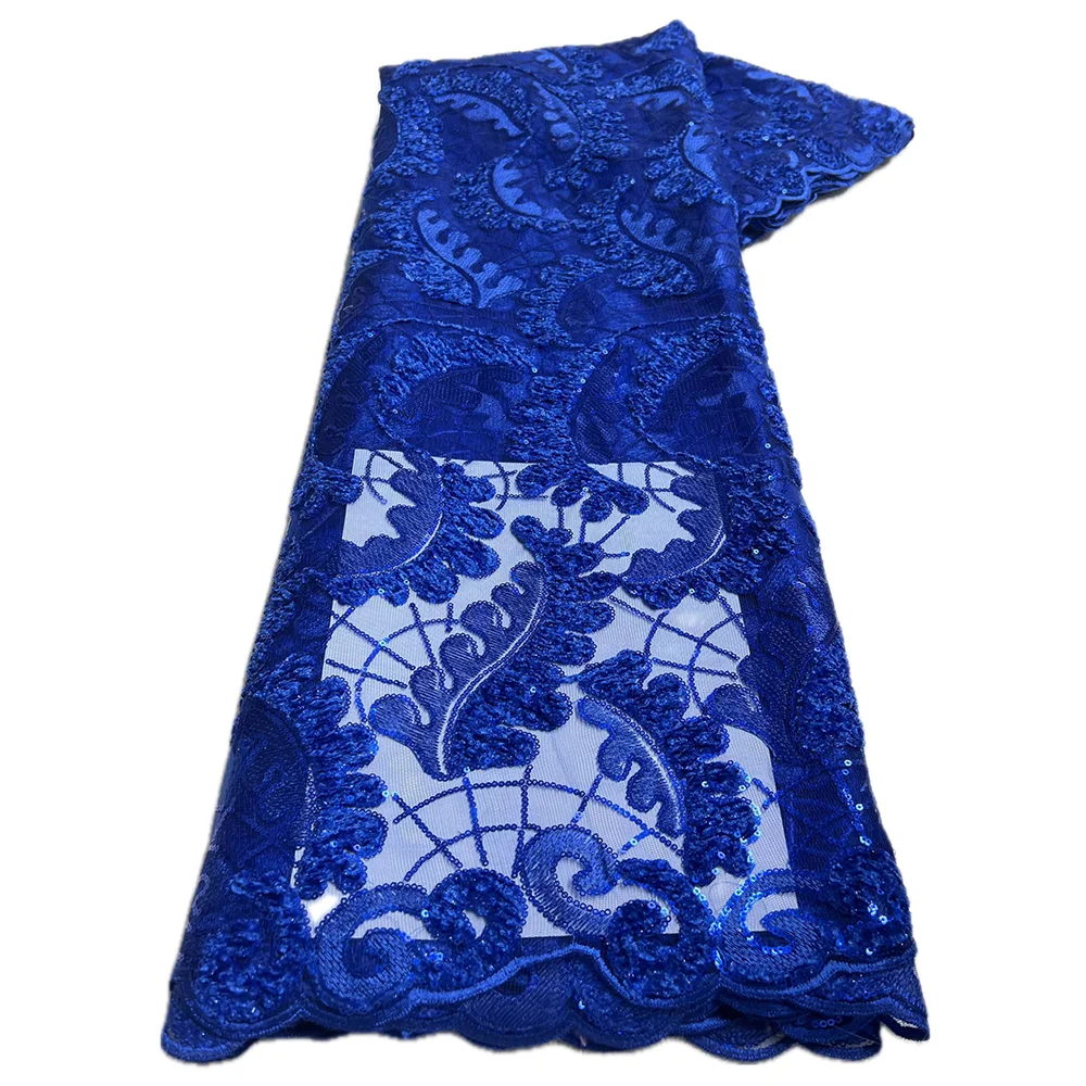 

Royal Blue Luxury African Nigerian Net Lace Fabric High Quality Mesh French Sequins Tulle Sewing Fabric For Women Party Dress