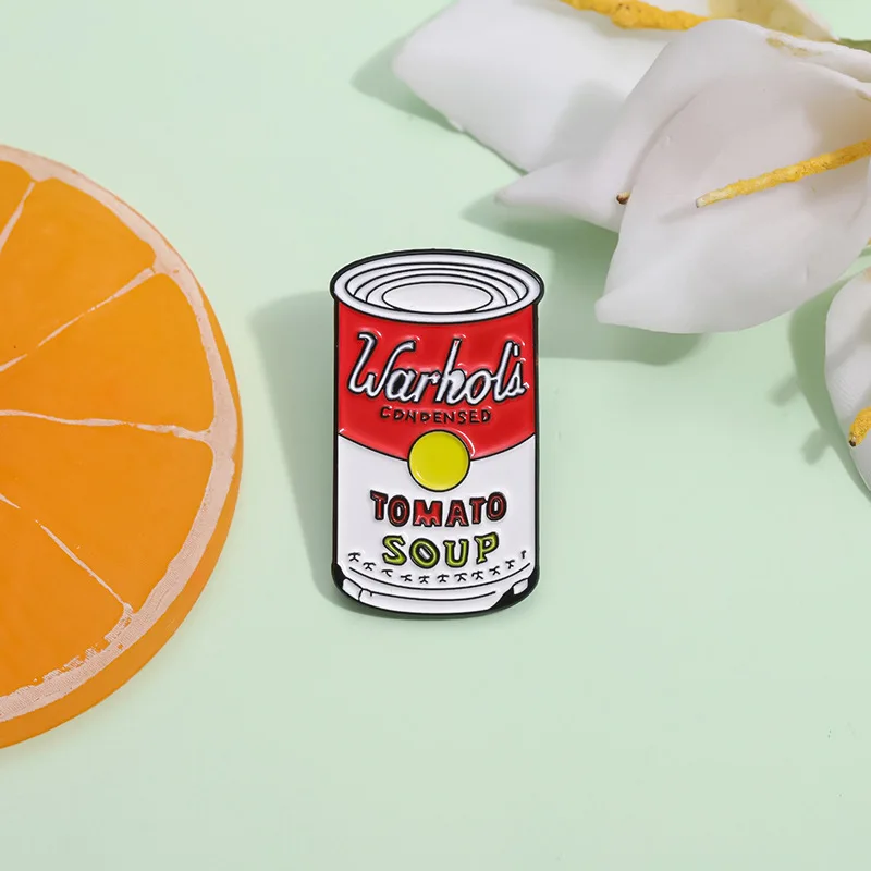 Warhol الطماطم حساء المينا دبوس البوب الفن الإبداعية يمكن بروش التلبيب على ظهره شارة مضحك مجوهرات اكسسوارات هدية للأصدقاء #3