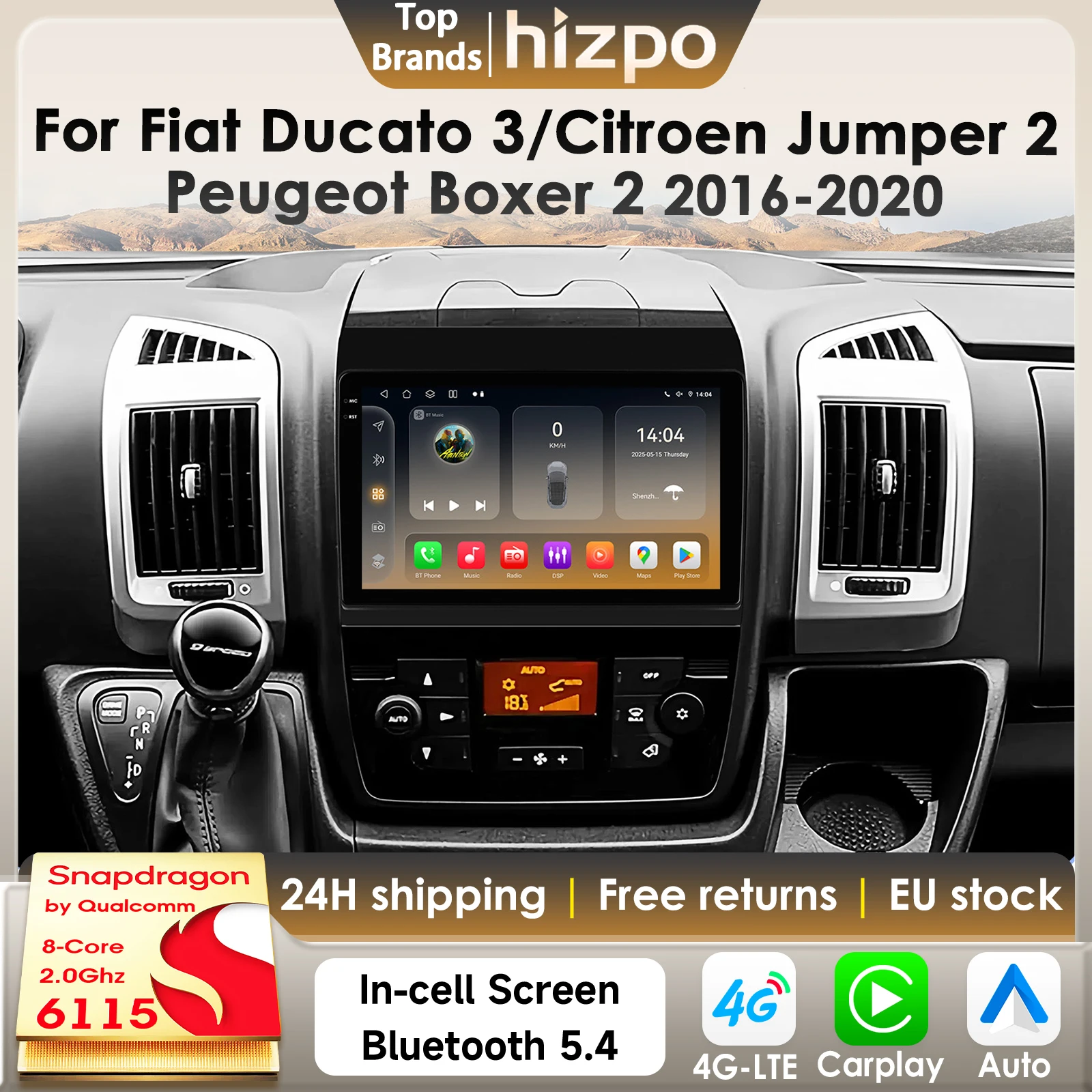 Hizpo 2Din AI Android 14 Autoradio Per Fiat Ducato 3 Per Citroen Jumper 2 Per Peugeot Boxer 2 Auto Multimedia GPS 4G Carplay 6115