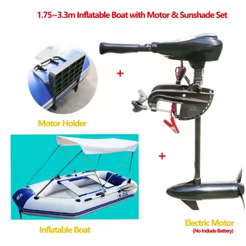 1.75~3.3m Inflatable Boat with Motor &amp; Sunshade Set for Fishing Drift Canoeing 1~5 Persons River Water Play Sports Air Deck Boat
