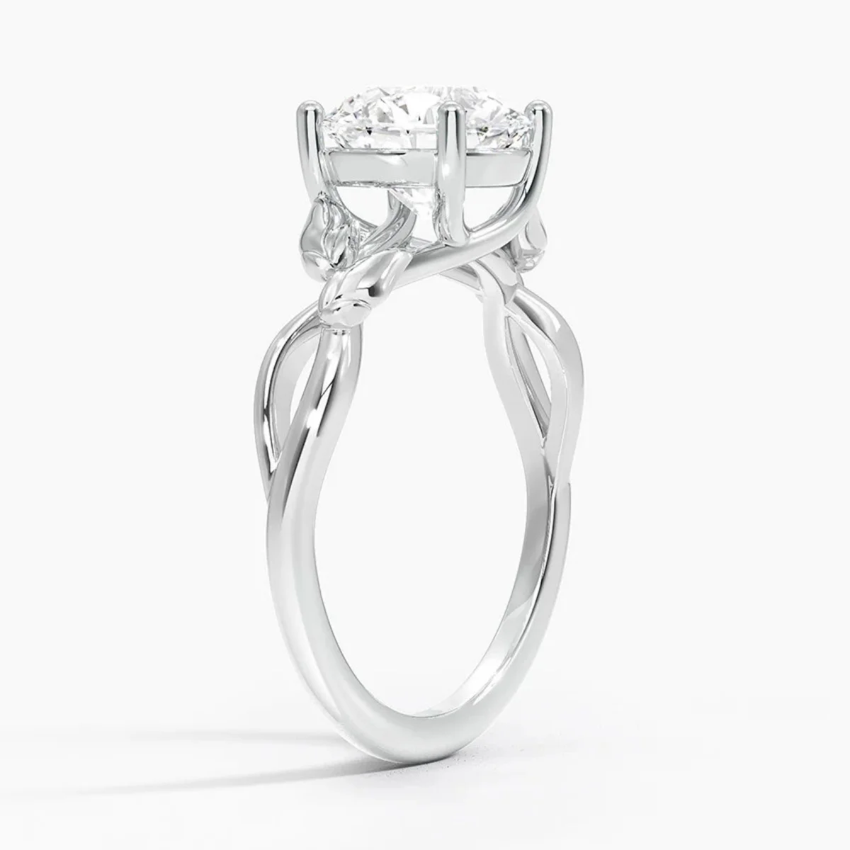Round Cut Solitaire Diamond Engagement Ring 18K White Gold Lab Grown Diamond IGI Certificate Leaf Band Diamond Ring For Women