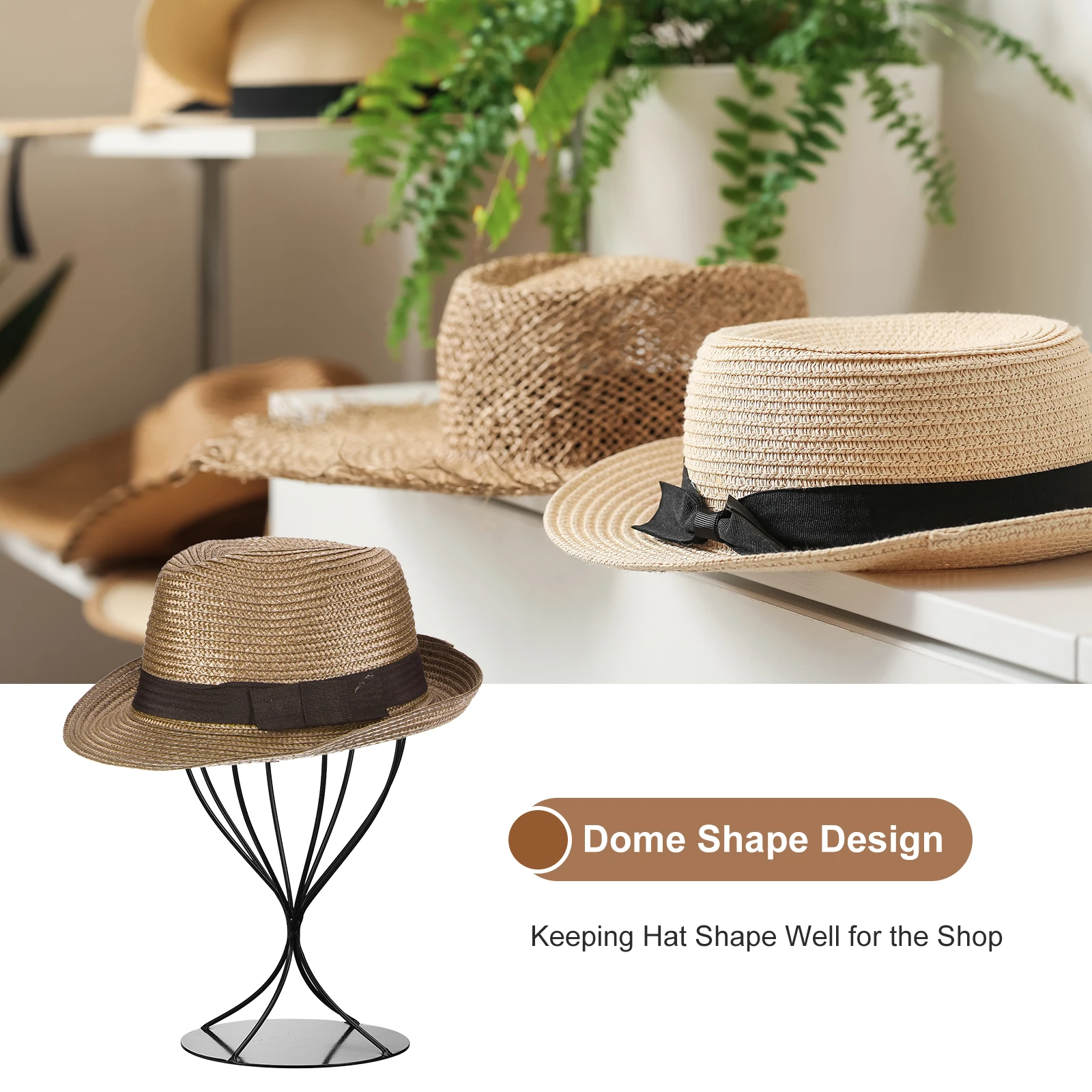 2Pcs Metal Hat Display Stand Tabletop Hat and Wig Rack Closet Holder Holder Freestanding for Baseball Cap Fedora Hat Cowboy Hat view 4