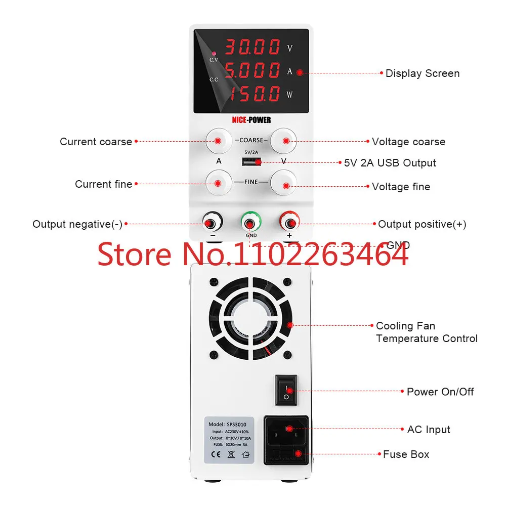 New Design Nice Power SPS305 30V 5A Small Size Low Noise 4 Digital Single Output Laboratory Adjustable DC Variable Power Supply