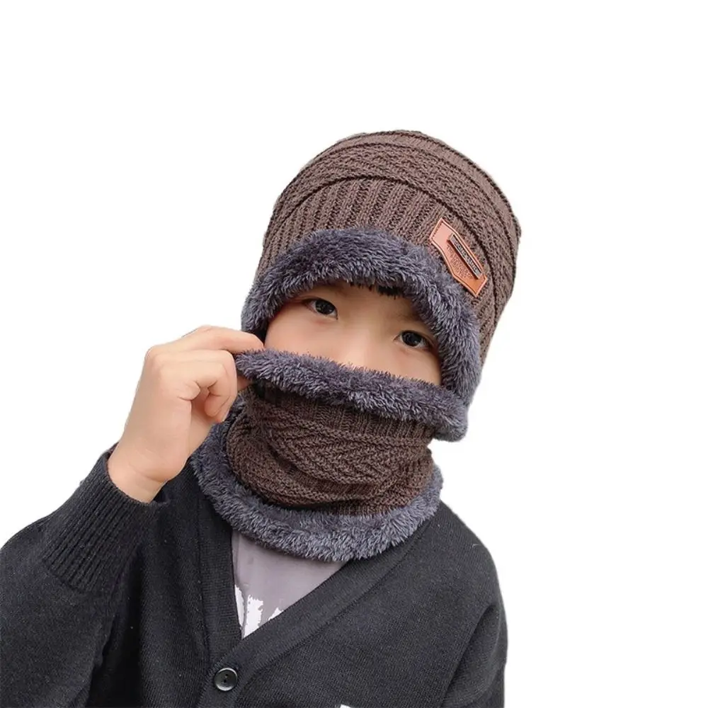 Winter Knitted Hat Children Plus Velvet Warm Scarf One-piece Cap Thickened Wool Cap Girls Ear Protection Kids Cold-proof Hat