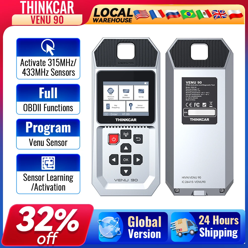 

THINKCAR VENU 90 TPMS Car Tire Pressure Diagnostic Tools Activate Programming Relearn Sensors for 315MHz/433MHz Auto Code Reader