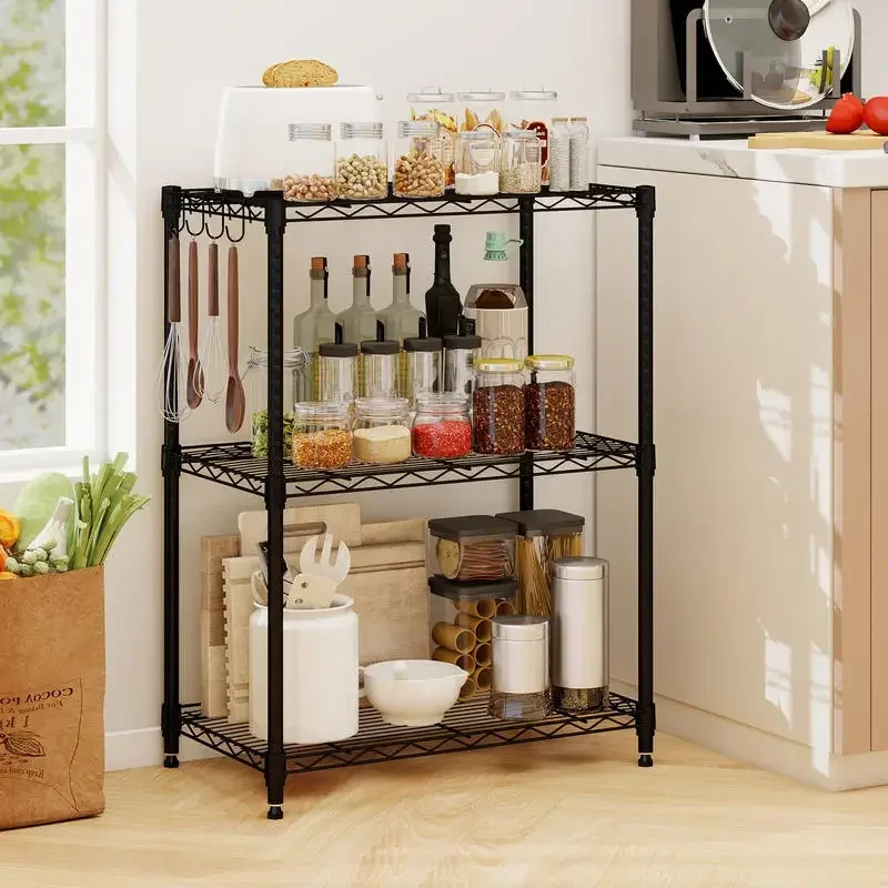 

3-Tier Metal Storage Shelving Unit with V-Shaped Wire Rack and 450 LBS Capacity-Black