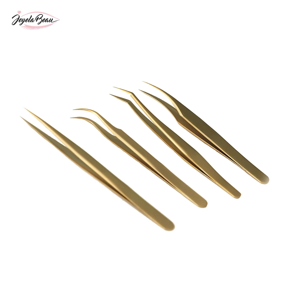 Professional Gold Tweezers Lash Extension Volume Eyelash Tweezers Bulk For Makeup Tools Lashes Accessories