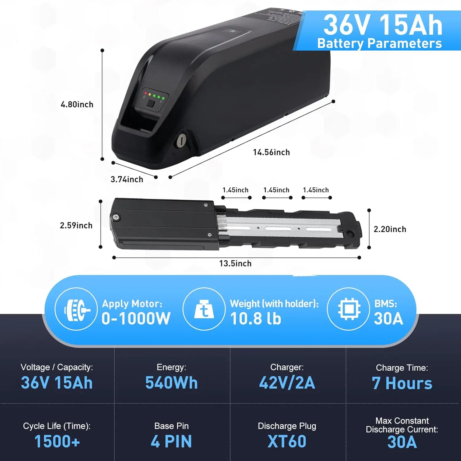 36V 48V 52V Hailong Ebike Battery with Charger Full Capacity 10Ah 15Ah 20Ah Powerful 18650 Lithium Battery Pack Free Shipping