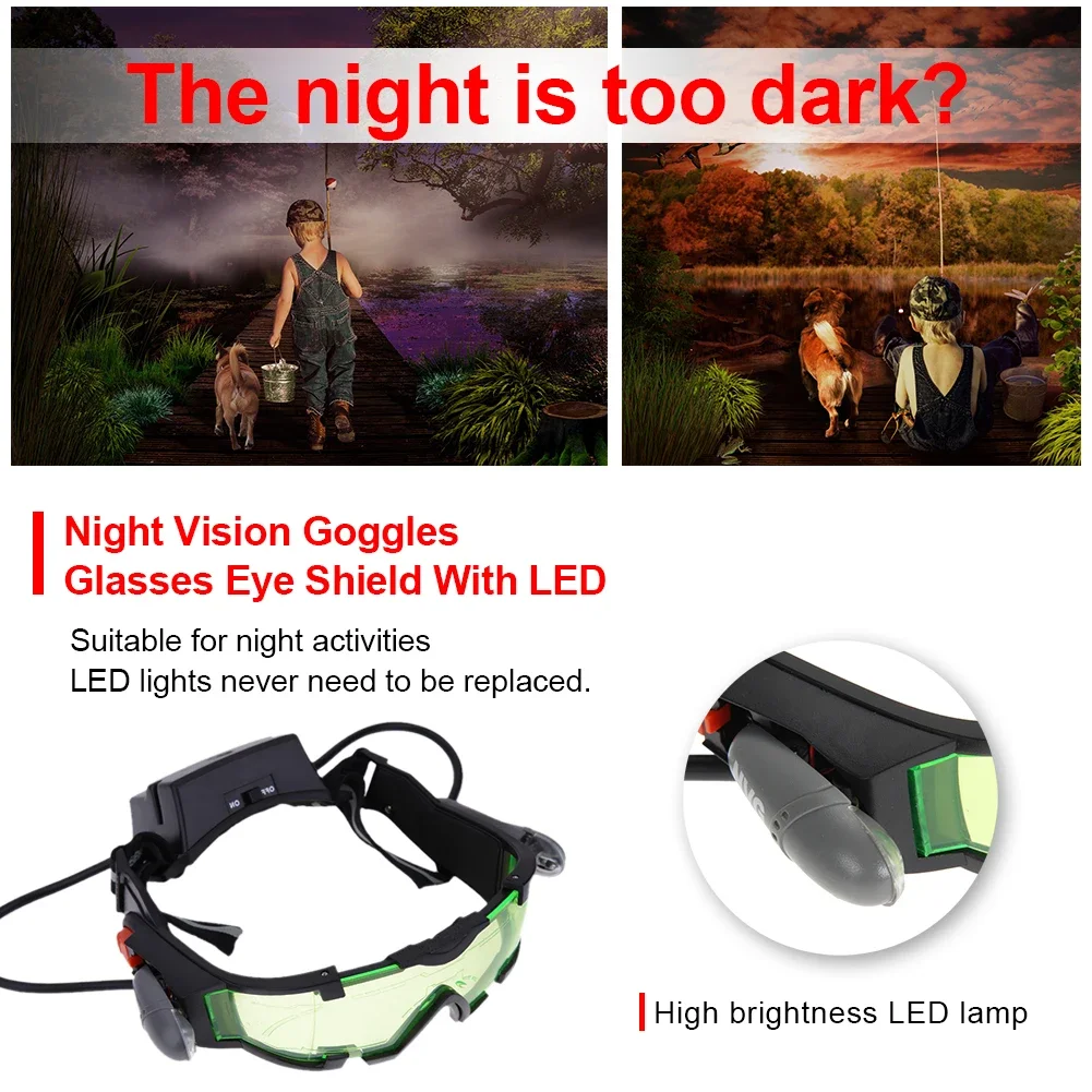 Night Goggles Night Glasses Adjustable Camping Gear Gadgets Windproof Light Up Green Goggles for Role Play Costume